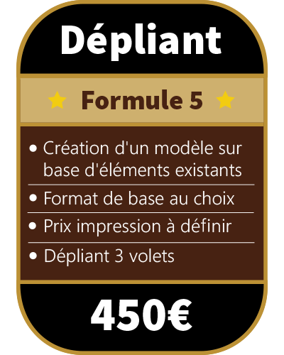 Tarifs création dépliant 3 volets Formule 5 prix graphiste