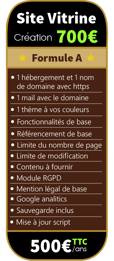 Tarifs création site vitrine formule 1 prix
