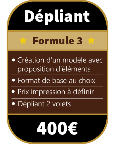 Tarifs création dépliant 2 volets Formule 3 prix graphiste