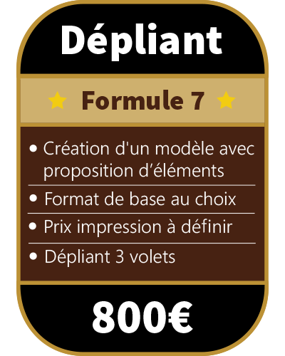 Tarifs création dépliant 3 volets Formule 7 prix graphiste